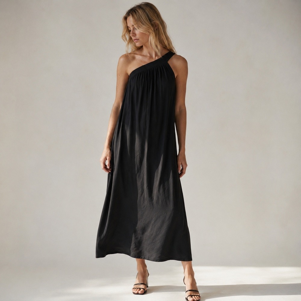 OLD NAVY One Shoulder Midi Dress Black Sz M NWT